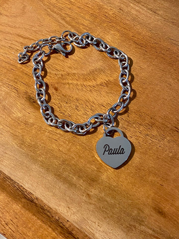 Personalized Heart Charm Name Bracelet