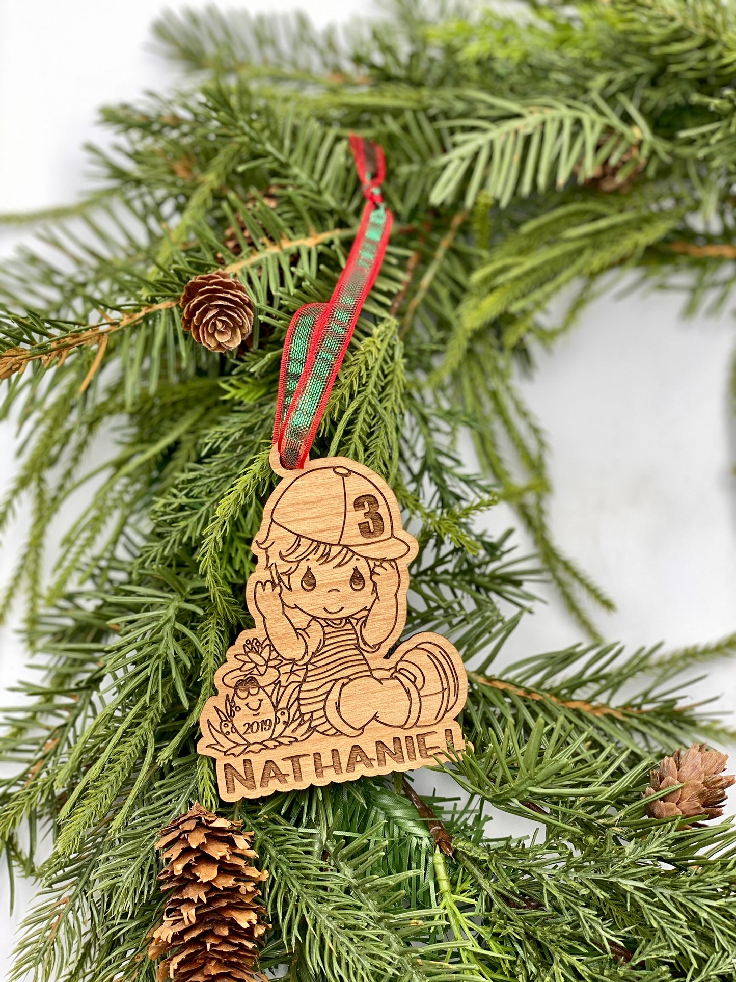 Boy with Frog Wood Ornament