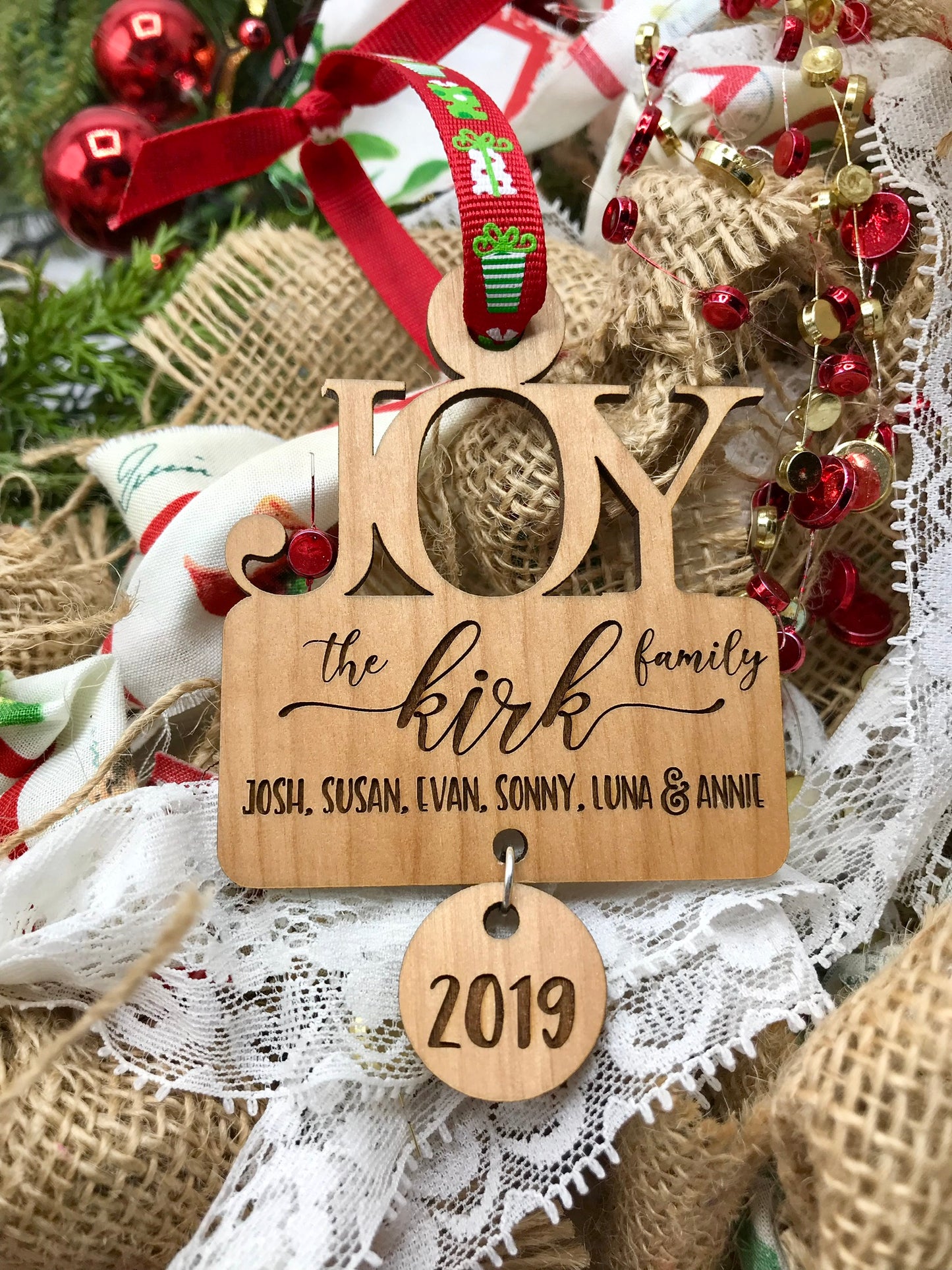 Joy Family Wood Ornament