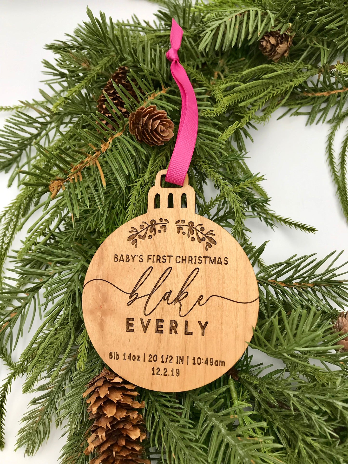 Baby's First Christmas with Birth Stats Wood Ornament