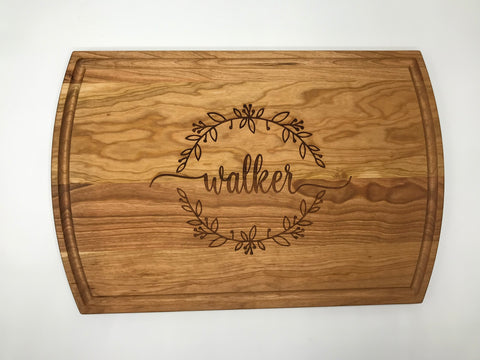 Cutting Board Monogram with Juniper Branches, 9" x 12"