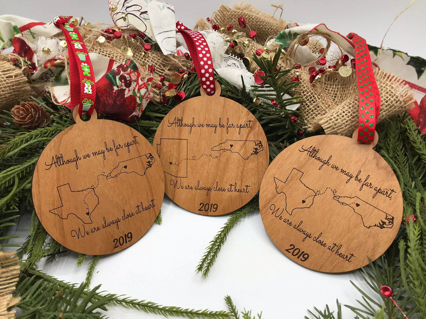 Although We May Be Far Apart, We Are Always Close At Heart Wood Ornament