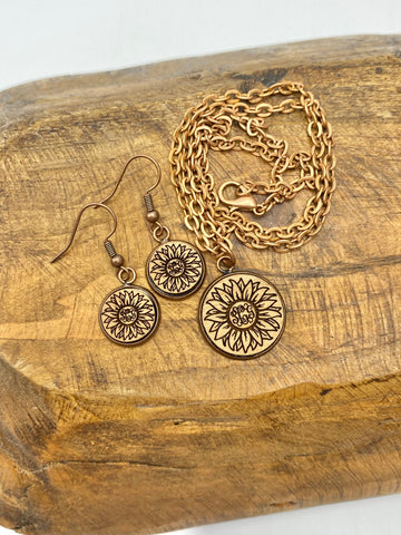 Sunflower Monogram Necklace & Earring set