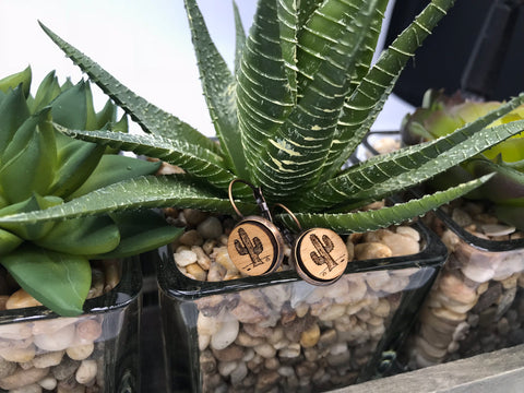 Cactus Round Wood Earrings