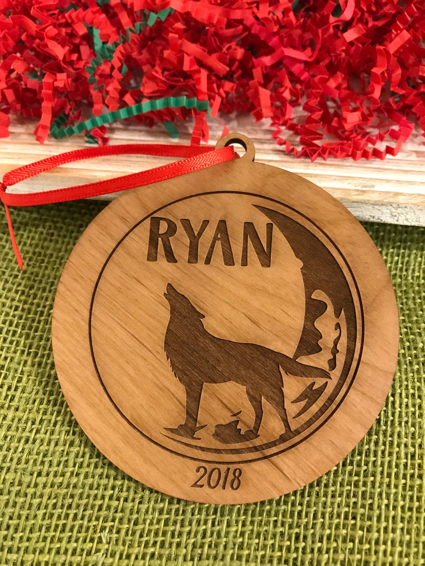 Howling Wolf Wood Ornament