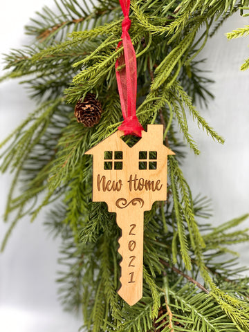 New Home House Key Wood Ornament