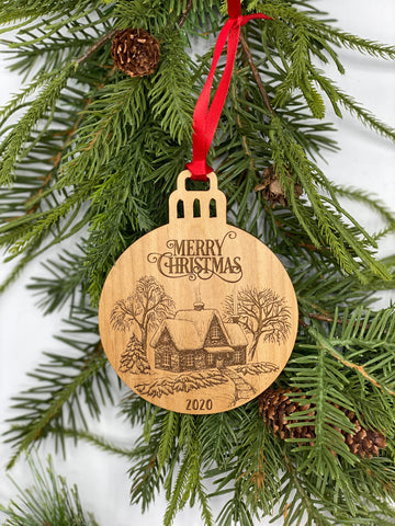Snowy Cottage Wood Ornament