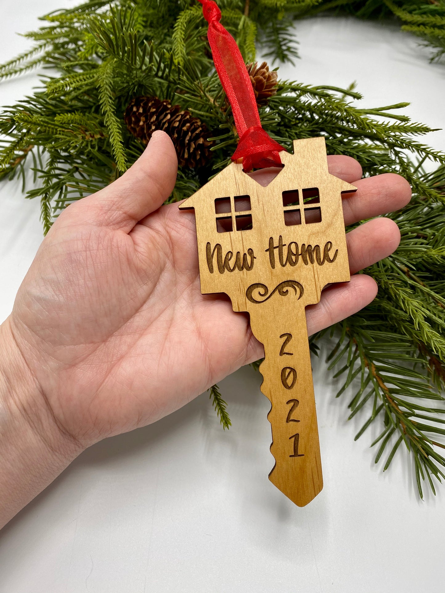New Home House Key Wood Ornament