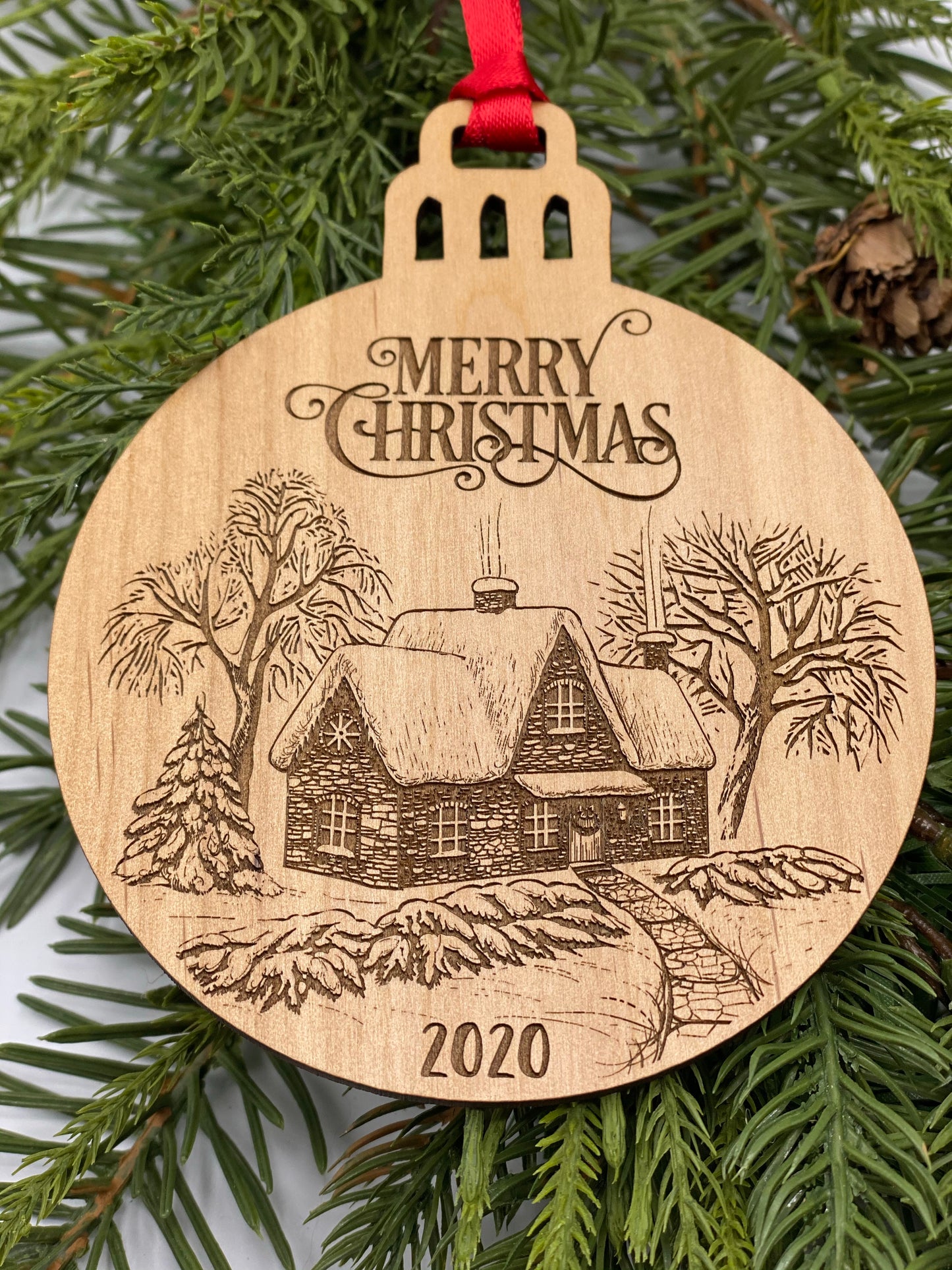 Snowy Cottage Wood Ornament