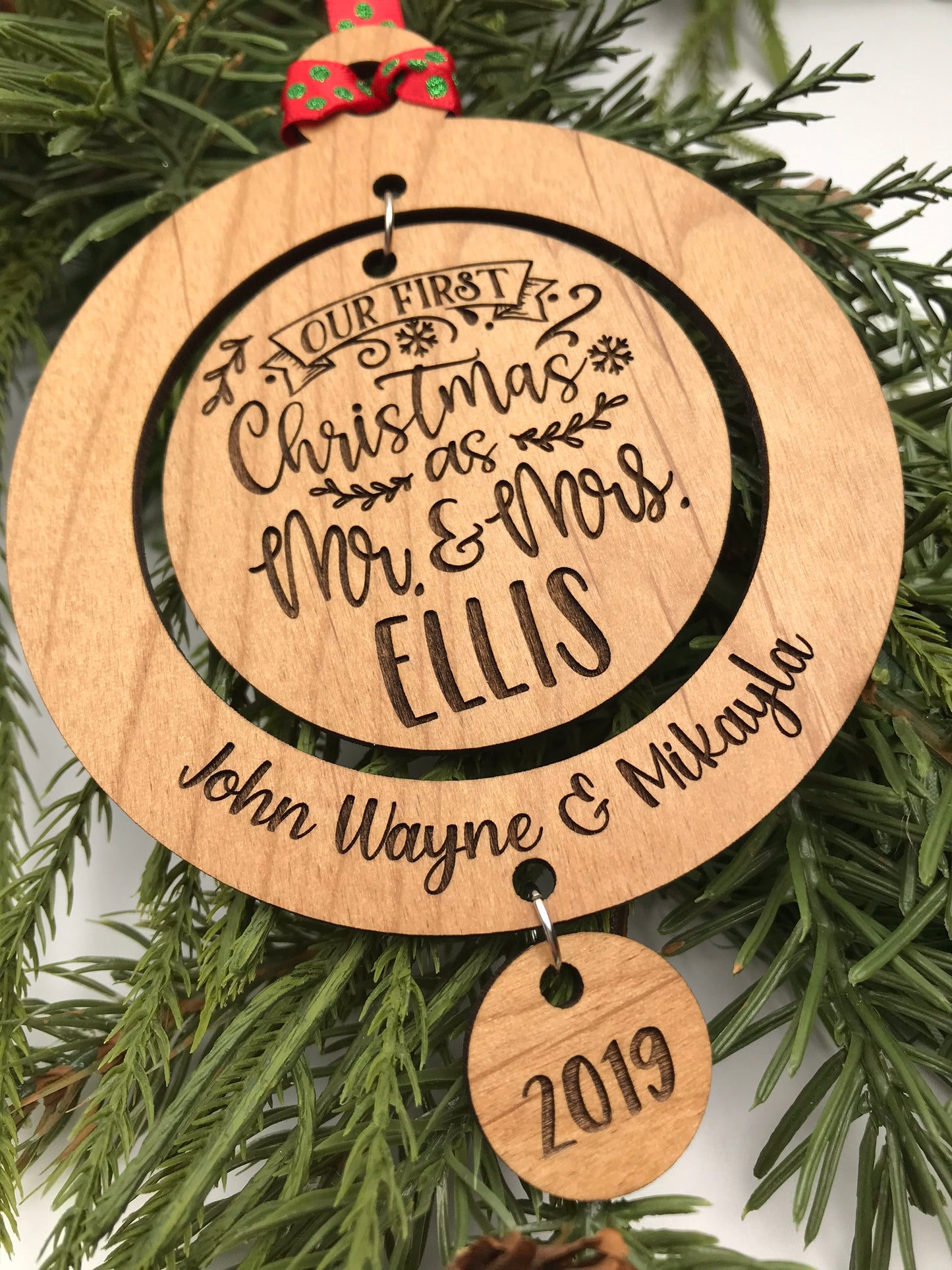 Our First Christmas as Mr. & Mrs. (Lastname) Wood Ornament
