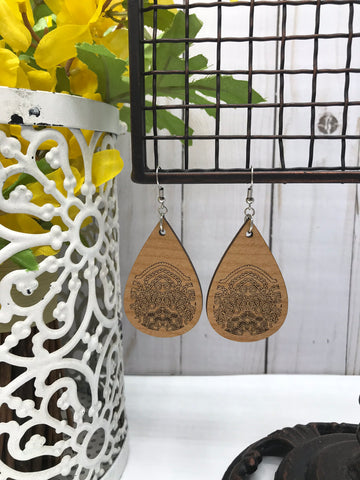 Mandala Teardrop French Wire Earrings