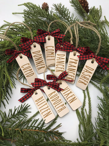 Reindeer Name Wood Ornament Set, Inspired by Rae Dunn