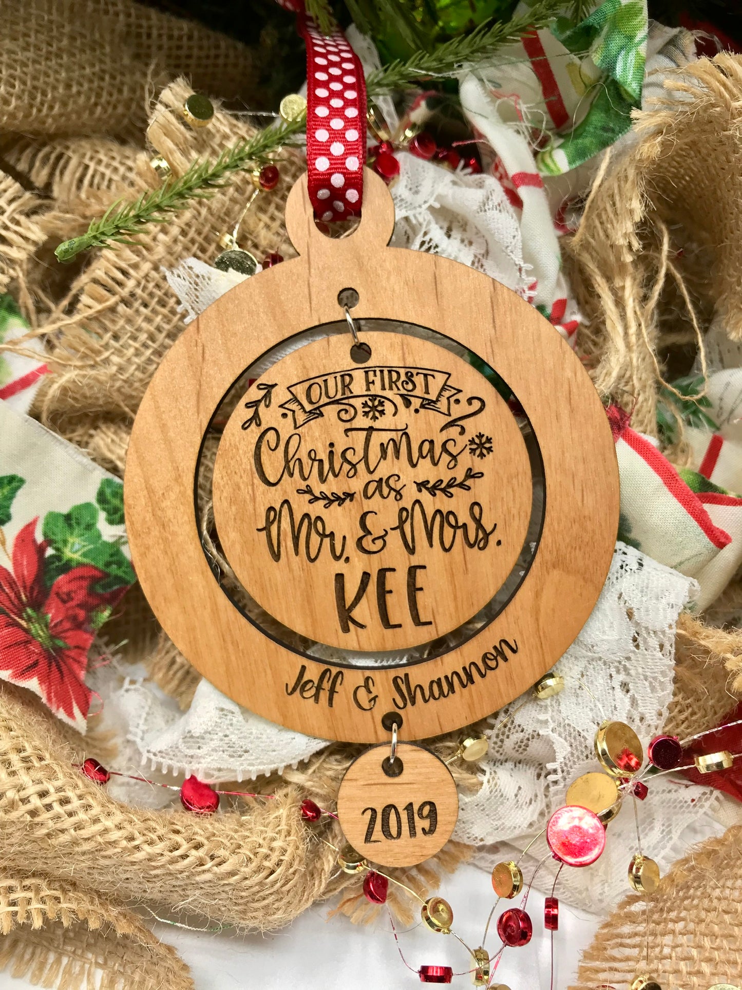 Our First Christmas as Mr. & Mrs. (Lastname) Wood Ornament