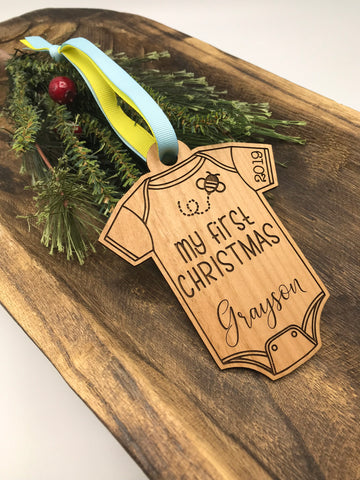 My First Christmas Baby Onesie Wood Ornament