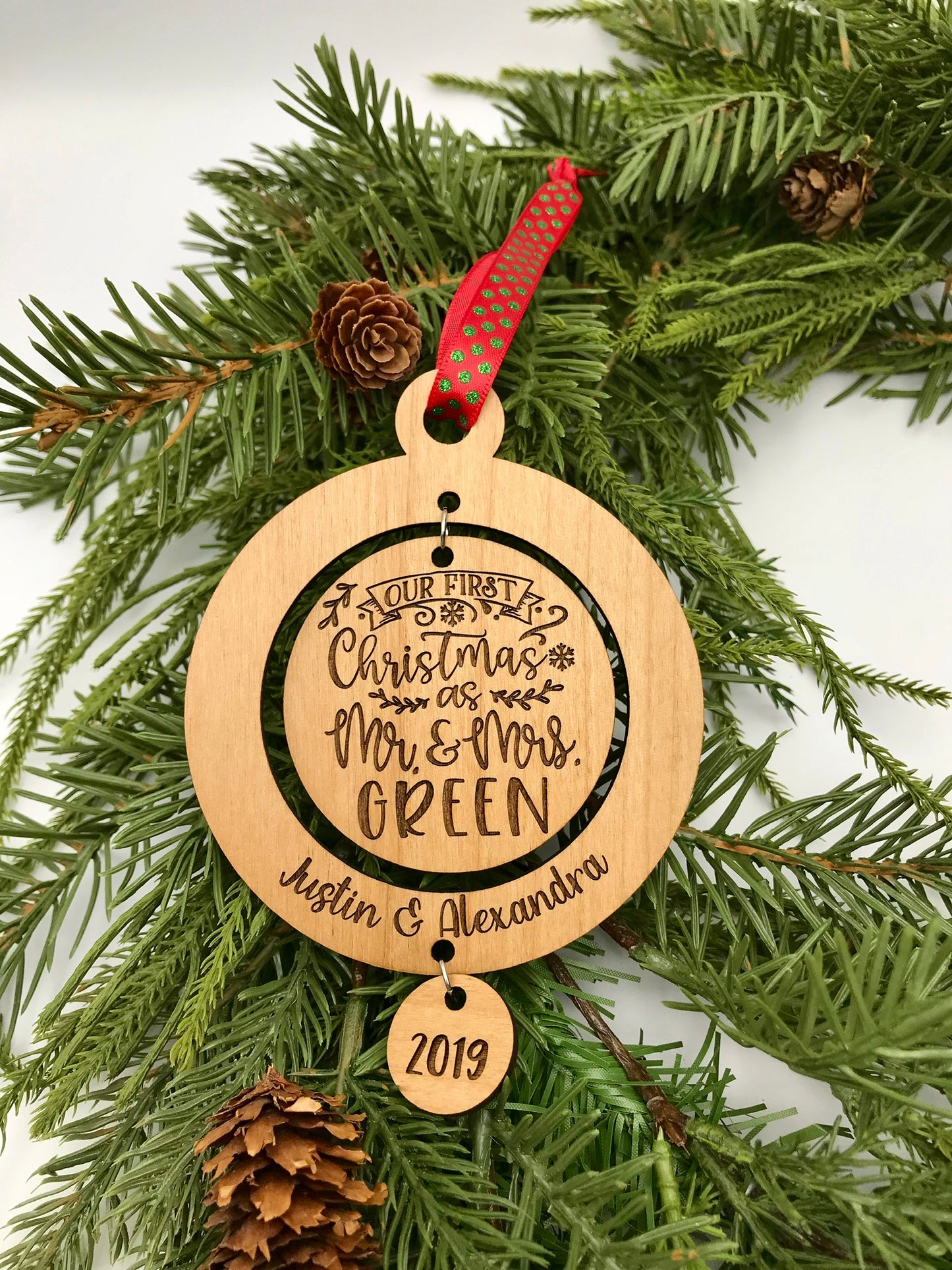 Our First Christmas as Mr. & Mrs. (Lastname) Wood Ornament