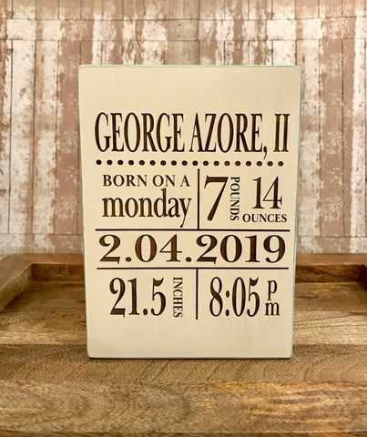 Birth Stats Sign, 5" x 7"