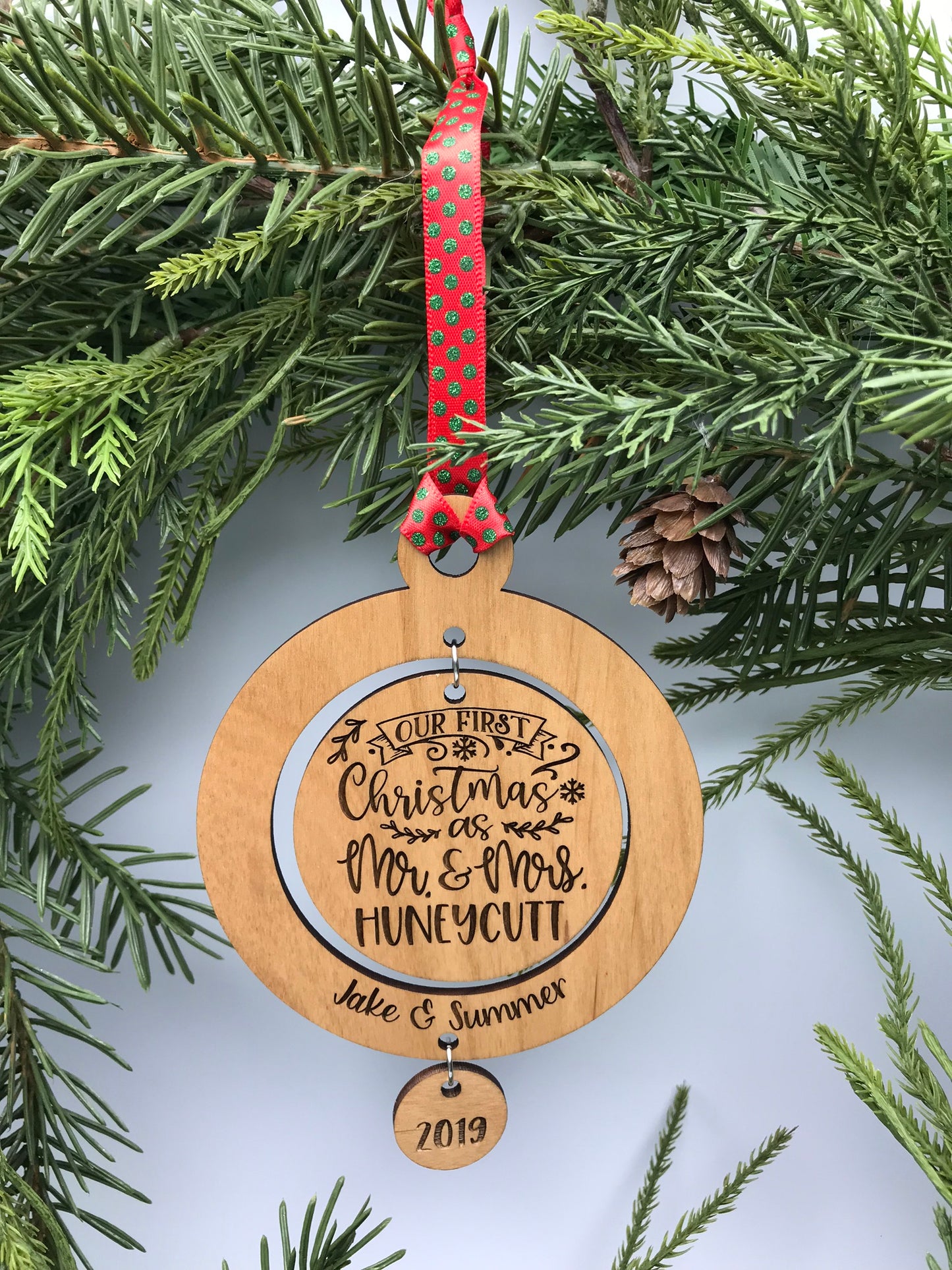 Our First Christmas as Mr. & Mrs. (Lastname) Wood Ornament