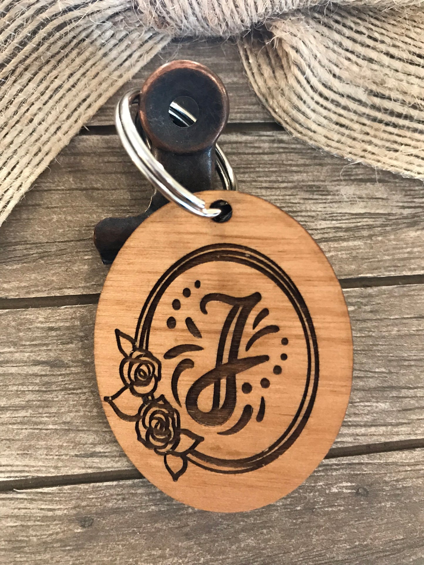 Initial Key Chain with Rose Design