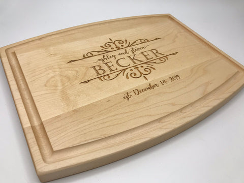 Elegant Scroll Cutting Board with Juice Groove, 9" x 12" or 10.5" x 16"