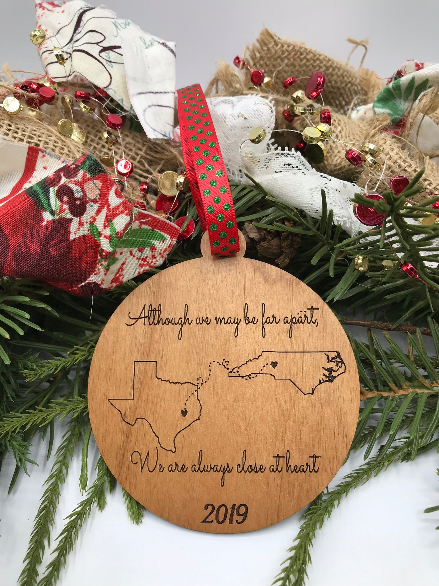 Although We May Be Far Apart, We Are Always Close At Heart Wood Ornament