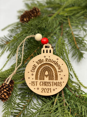 Rainbow Baby’s First Christmas Ornament | Engraved Wooden Ornament
