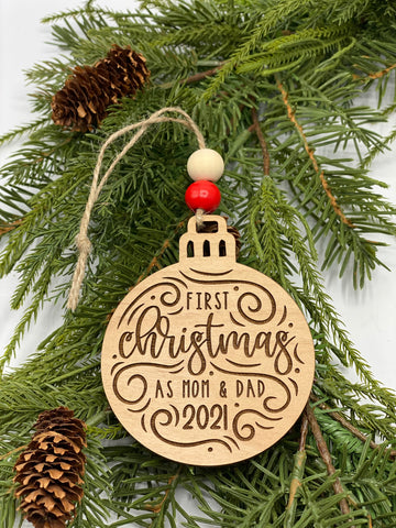First Christmas as Mom & Dad Ornament | Engraved Wooden Ornament