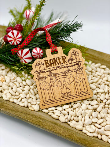 The Stockings Were Hung, Family of 4, Wood Ornament